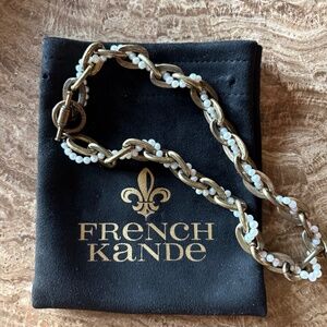 French Kande Pearl & Brass Link Necklace